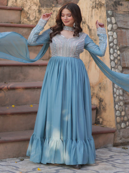 ES Star Georgette Gown with Embroidery Beads Sequins-work