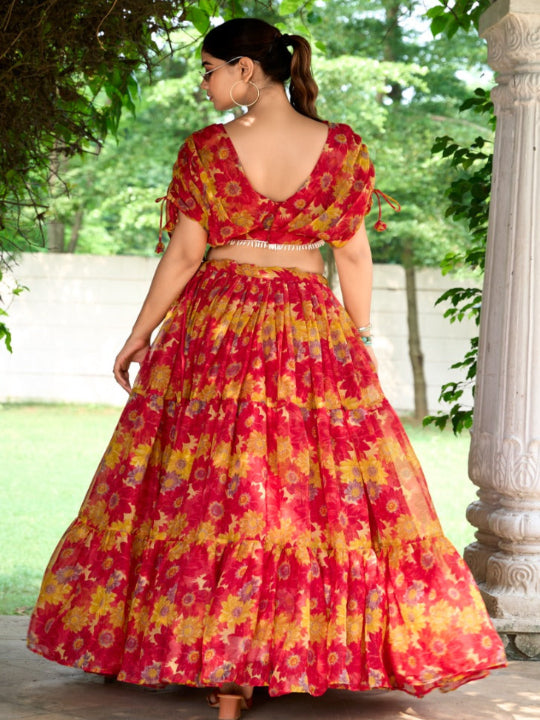 Chiffon Floral Print Stitched Lehenga Choli