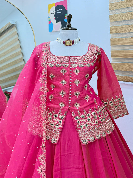 ES New Designer Shimmer Silk Party Top Lehenga & Dupatta Set