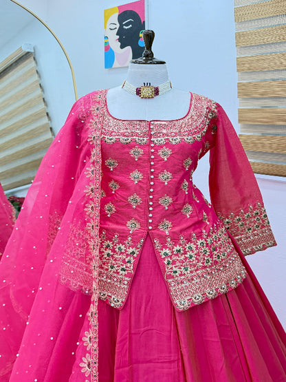 ES New Designer Shimmer Silk Party Top Lehenga & Dupatta Set