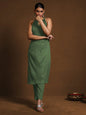 KF Green Poly Crepe Sleeveless Solid Halter Neck Kurta Set