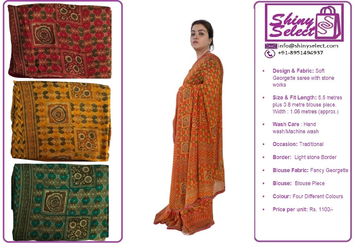 ShinySelect Soft & comfortable Georgette saree with light stone work