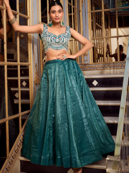 ES Elegant Gold Crush Lehenga Set with Sequins, Jarkan Work