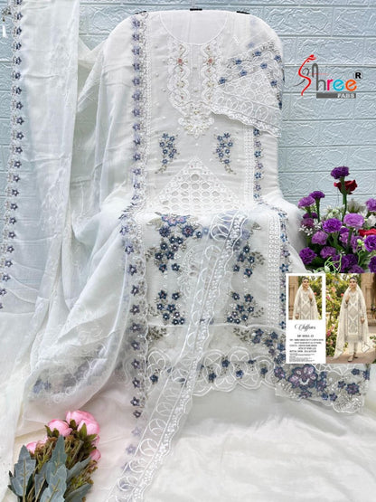 Women’s Heavy Chiffon Embroidered Suit with Hand Khatli Work and French Silk Bottom (XS-5XL)-RE