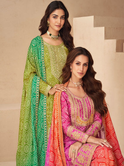 ES New Free-Size Stitched Catalog – Elegant Chinnon Silk Top, Plazzo & Dupatta