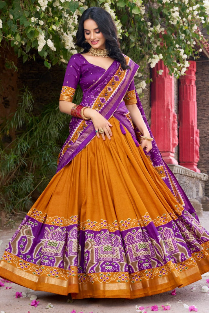 ES Tussar Silk (Stitched) Lehenga, Blouse & Dupatta