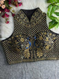 YNF Ready-to-Wear Padded Blouse Italian Silk Halter Neck with Heavy Hand Embroidery