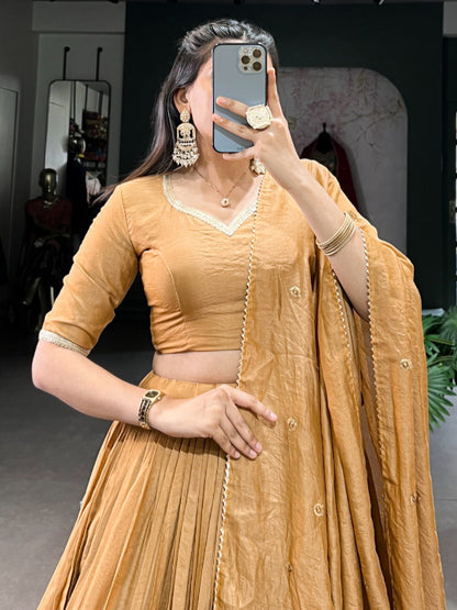 ES Pure Chanderi Plain Lehenga with Intricate Zari Work Border