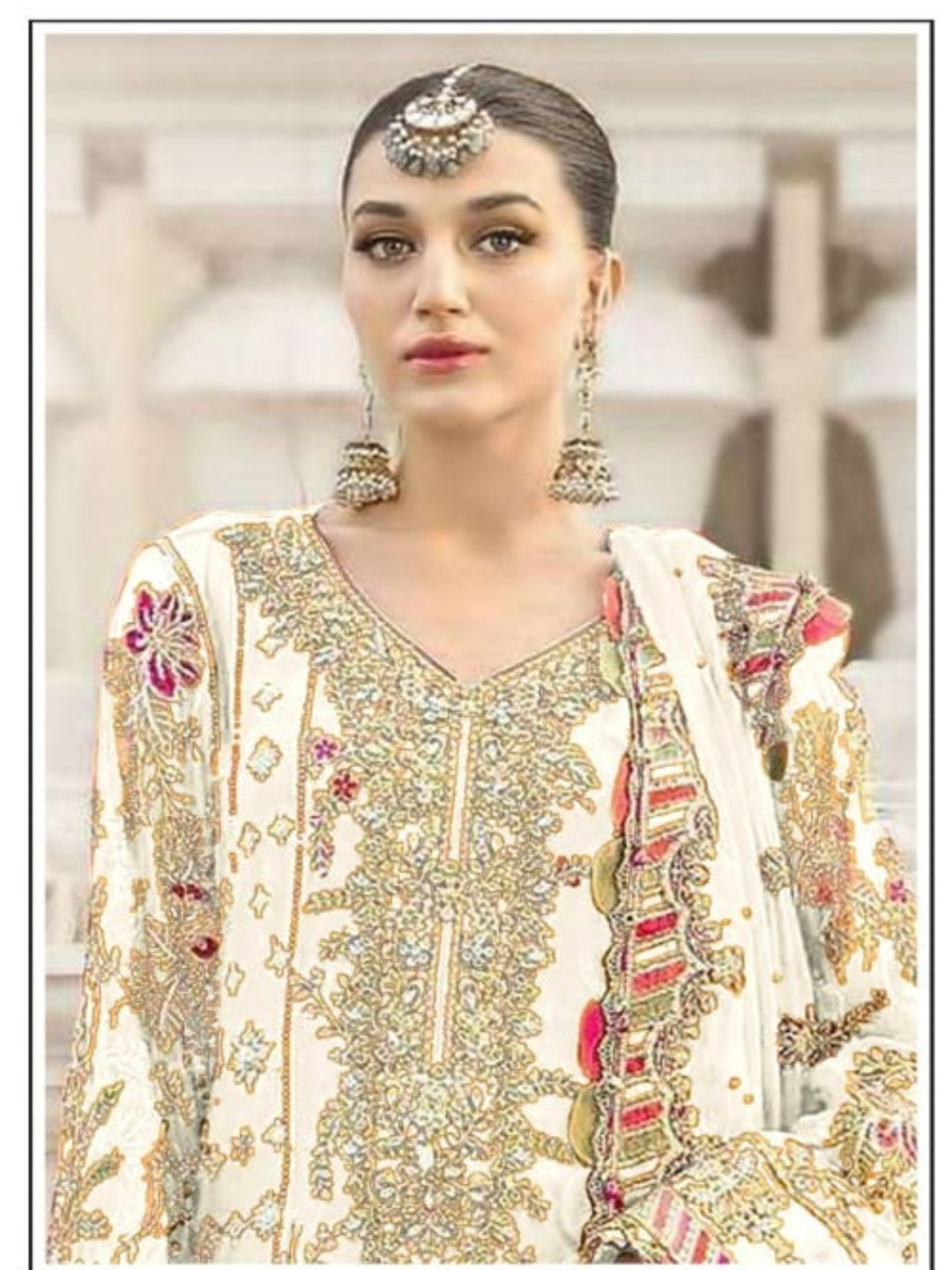 Women’s Chiffon Sequence Work Suit (XS to 5XL) with Khatli Neck Embroidery - RE