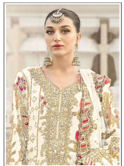 Women’s Chiffon Sequence Work Suit (XS to 5XL) with Khatli Neck Embroidery - RE