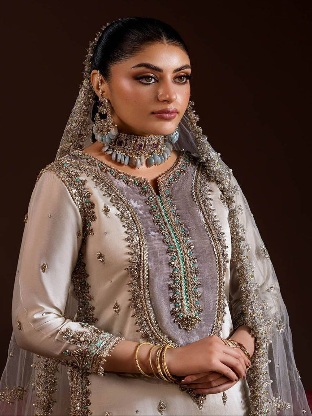 RE Crape Silk Sequence Embroidered Suit Set with Butterfly Net Dupatta