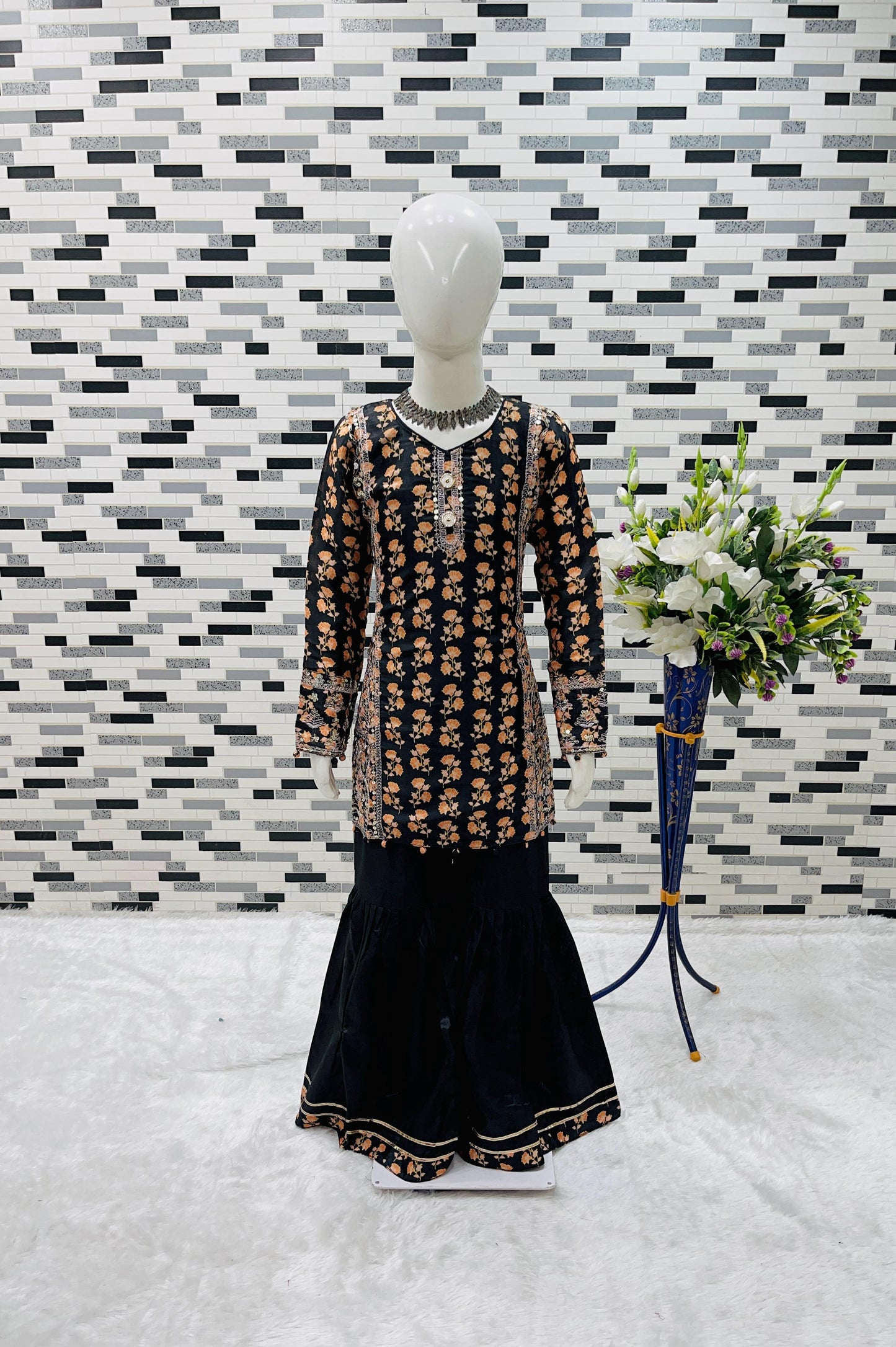 ES Elegant Heavy Chinon Top, Sharara, and Dupatta Set with Sequin Work for girls