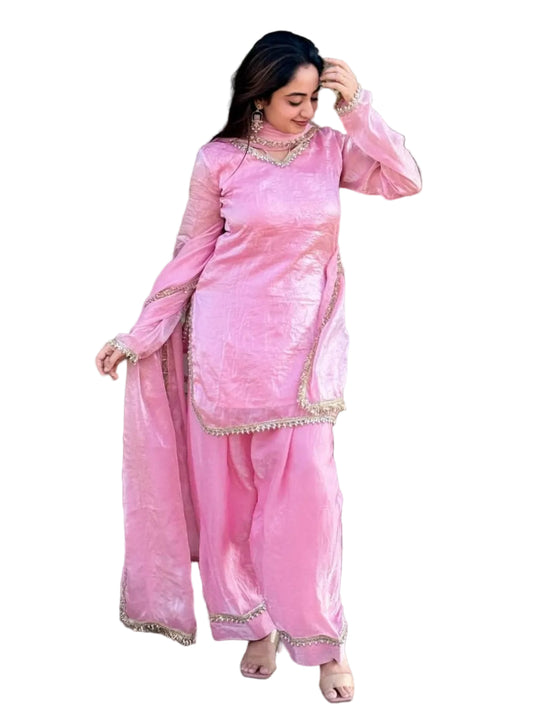 RE Premium Fendi Satin Designer Farsi Salwar Set with Real Mirror & Pearl Work