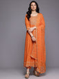 KF Mirror and Thread Embroidered, Zari Embellished Anarkali Kurta With Printed Bottom and Embroidered Dupatta