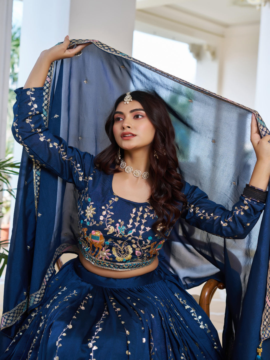 ES Pure Vichitra Silk Lehenga Choli with Heavy 3mm Sequence & Thread Embroidery