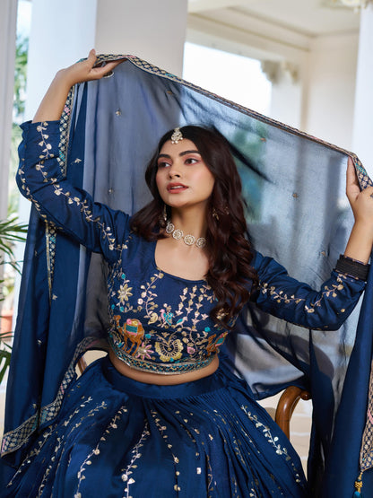 ES Pure Vichitra Silk Lehenga Choli with Heavy 3mm Sequence & Thread Embroidery