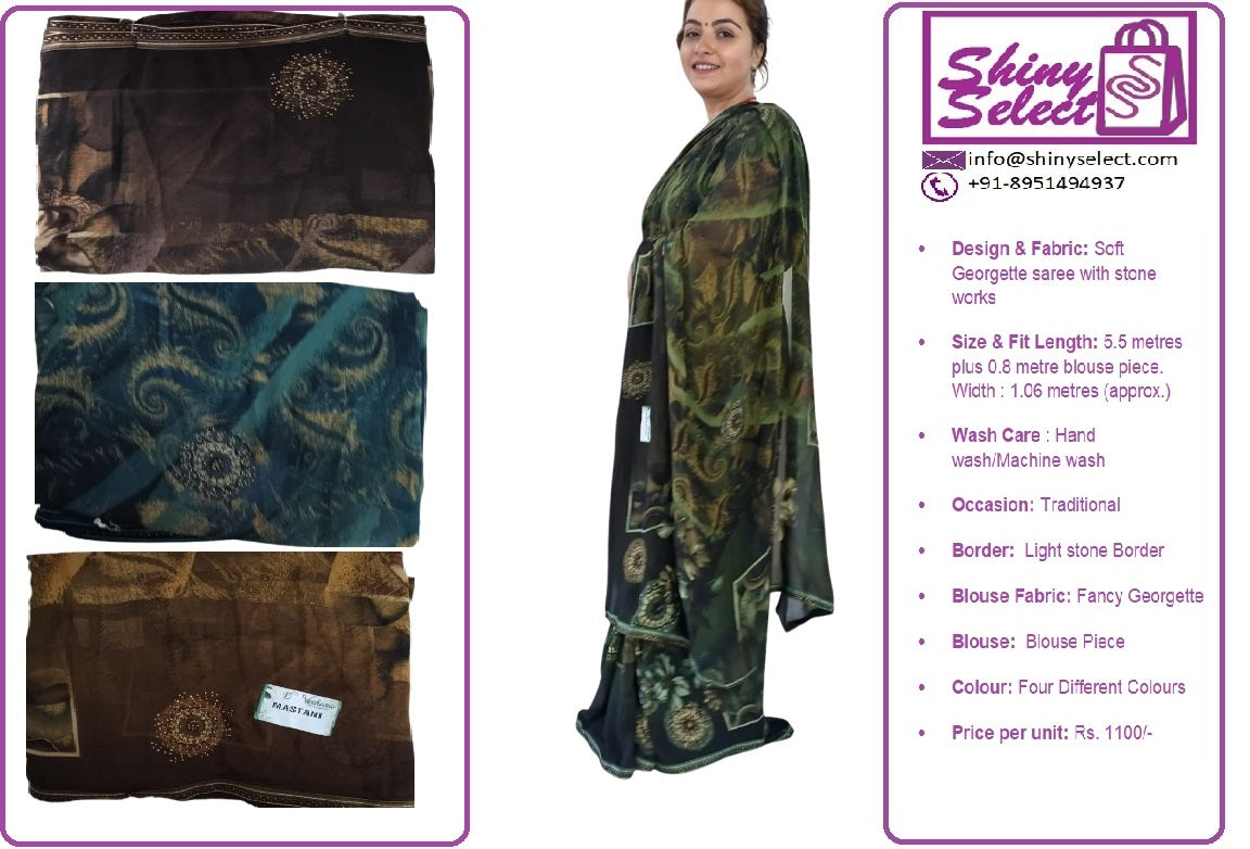 ShinySelect Soft & comfortable Georgette saree with light stone work