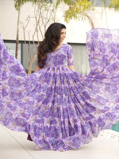 ES Faux Georgette Fully Flair Gown with Print