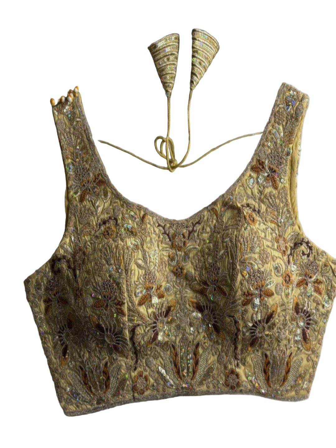 YNF Premium Roman Silk Bridal Blouse with Heavy Rainbow Sequence & Jari Work