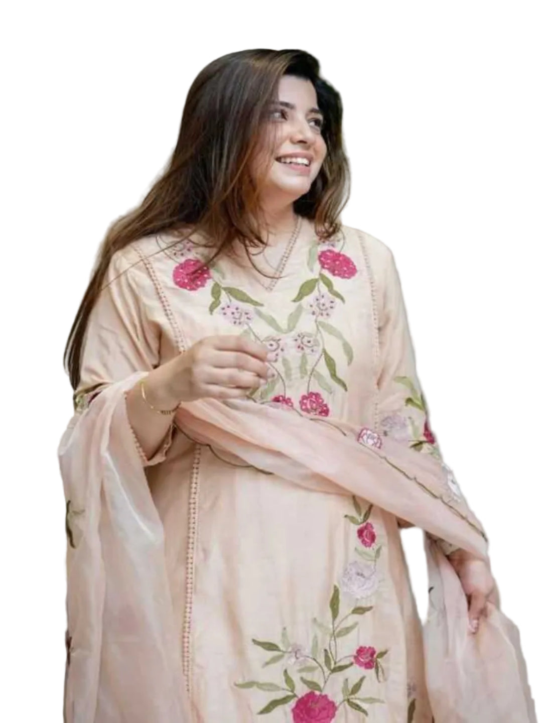 YNF Premium Chanderi Silk Embroidered Suit with Organza Dupatta