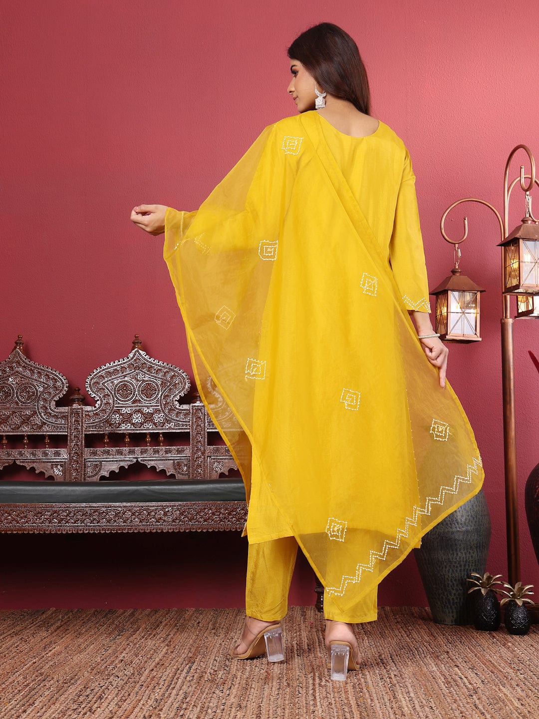 KF Hand Embroidered French Knot Kurta with Tonal Bottom and Embroidered Dupatta