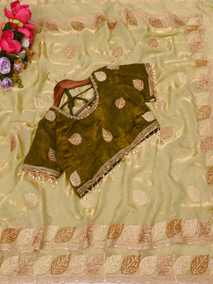 ES Luxurious Embroidered Saree with Ready-to-Wear Contrast Blouse