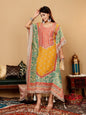 KF Colored Pure Silk Gotta And Mirror Embellished Kaftan With Tulip Pants