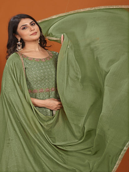 MV Premium Fox Georgette With Heavy Embroidery Work Gown & Dupatta