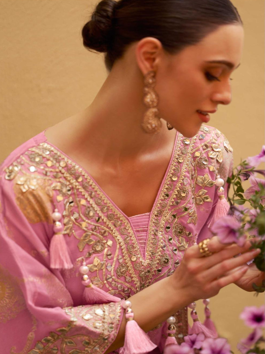 YNF Trendy Kaftan Gharara Suit: Real Chinon Silk with Hand Embellishment