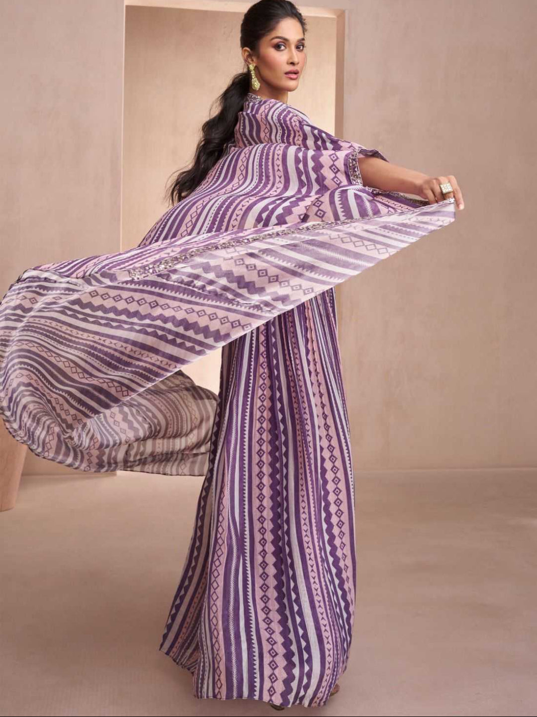 YNF Designer Resham & Zari Embroidered Georgette Indo-Western Palazzo Suit