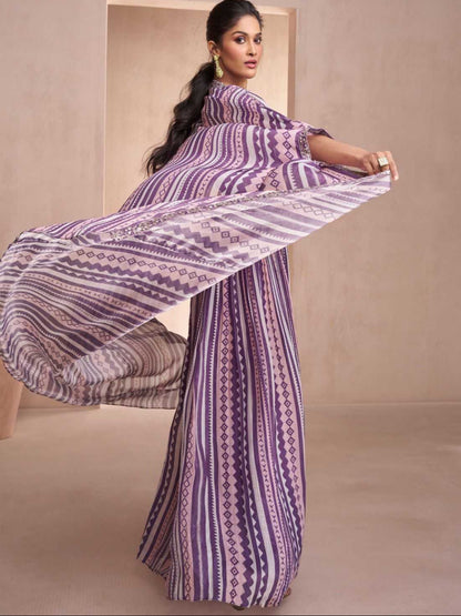 YNF Designer Resham & Zari Embroidered Georgette Indo-Western Palazzo Suit