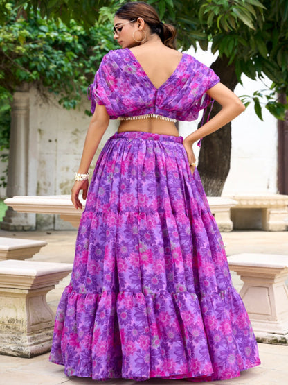 Chiffon Floral Print Stitched Lehenga Choli