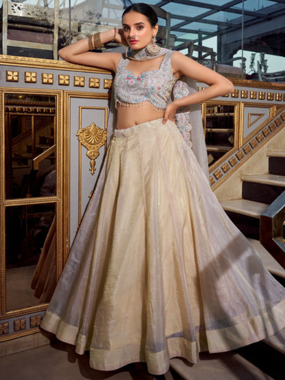 ES Elegant Gold Crush Lehenga Set with Sequins, Jarkan Work