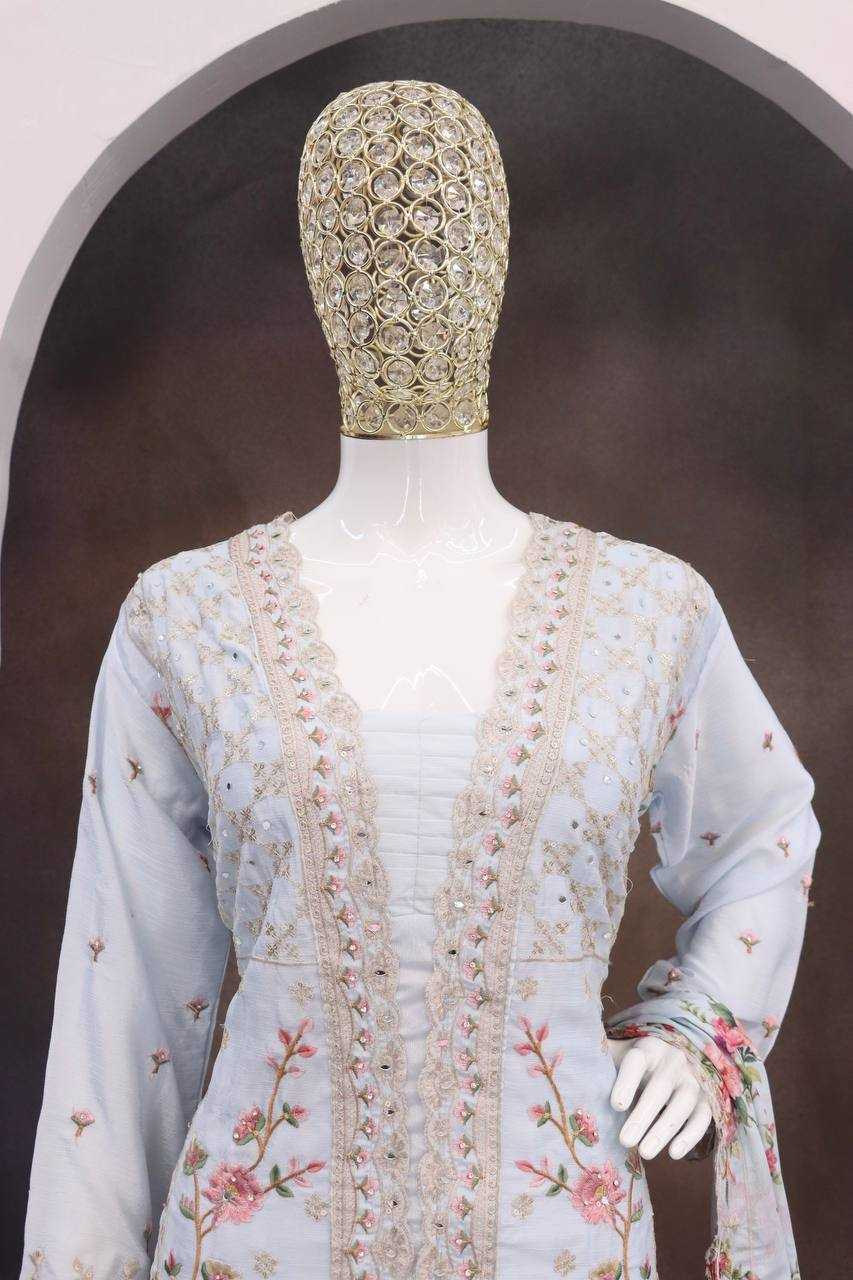 YNF Stitched Real Vichitra Silk Sequence Work Palazzo Suit with Embroidered Dupatta