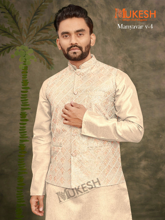 ES Heavy Banglori Silk Kurta-Pant-Koti Set  for a premium look
