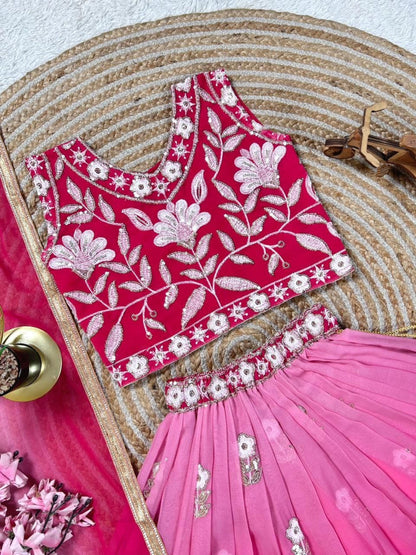RE Girls' Heavy Georgette Embroidered Lehenga Choli Set with Dupatta (Ages 2–15)