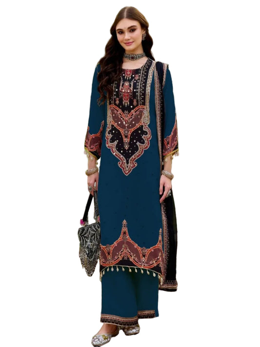 RE Women's Shimmer Silk Pakistani Suit Set | Embroidered Kurta with Original Mirror Work & Moti Lace | M-10XL