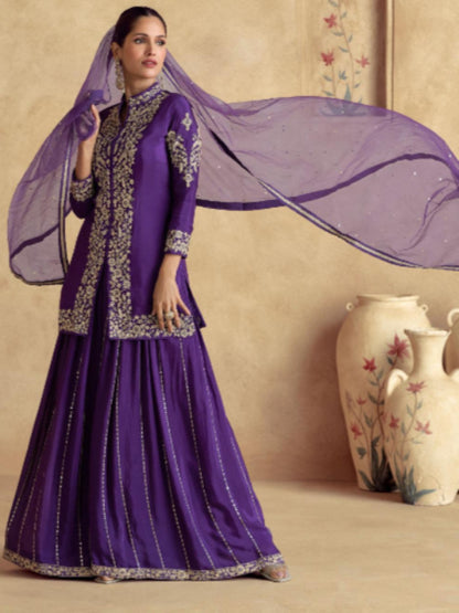 ES Top and Plazzo in Premium Chinon Silk (Free Size Stitch) & Dupatta in Premium Net