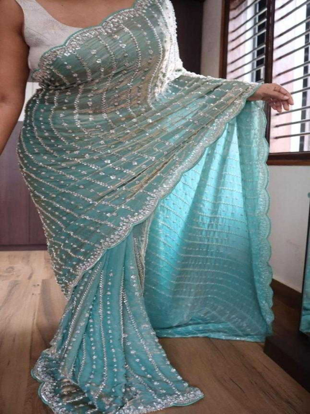 YNF Gorgeous Soft Space Silk Saree with Intricate Beads & Sequence Work