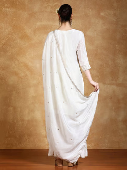 KF Zari Embroidered Yoke Kurta With Sarara Pant And Dupatta