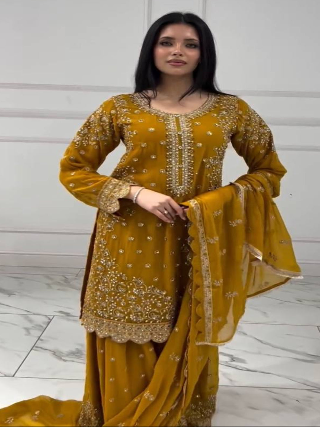 RE Designer Faux Georgette Plazzo Set – Exquisite Cut Work & Sequence Embroidery