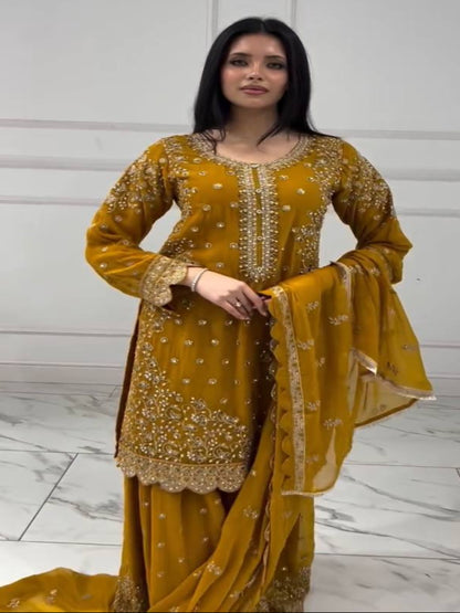 RE Designer Faux Georgette Plazzo Set – Exquisite Cut Work & Sequence Embroidery