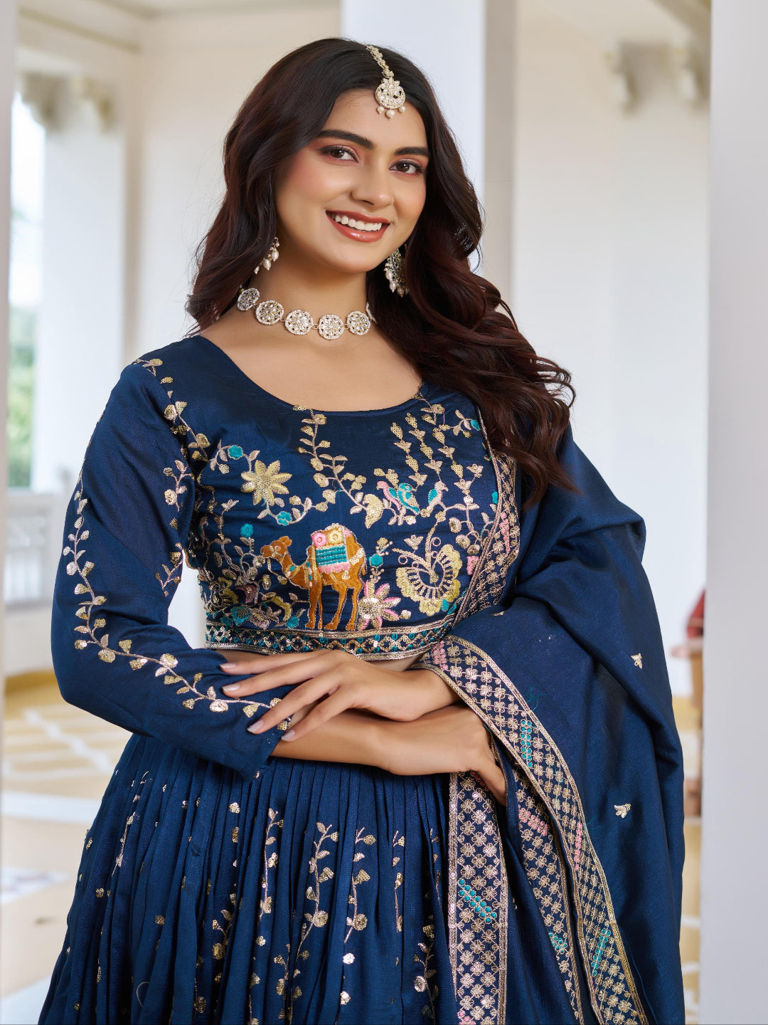 ES Pure Vichitra Silk Lehenga Choli with Heavy 3mm Sequence & Thread Embroidery