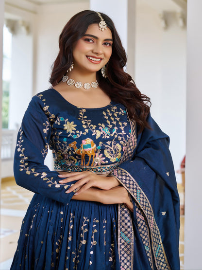 ES Pure Vichitra Silk Lehenga Choli with Heavy 3mm Sequence & Thread Embroidery