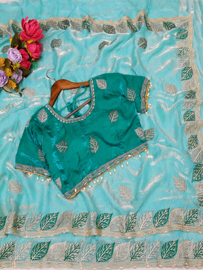 ES Luxurious Embroidered Saree with Ready-to-Wear Contrast Blouse