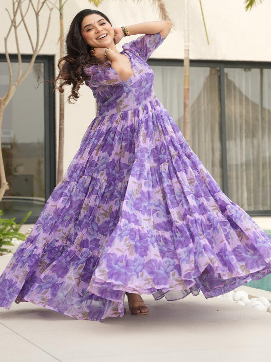 ES Faux Georgette Fully Flair Gown with Print