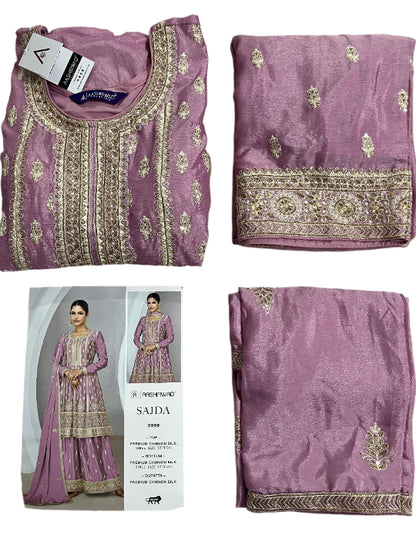 ES Women Premium Chinnon Silk  Top & Plazzo With Matching Dupatta