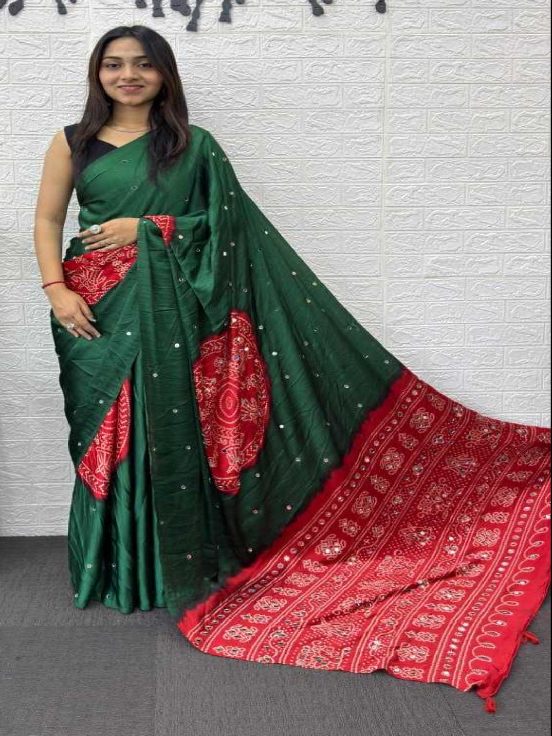 YNF Heavy Mirror Work Japan Satin Silk Saree with Latkan Pallu