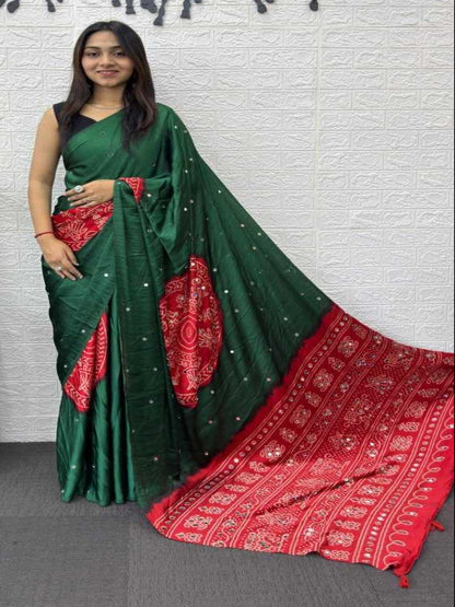 YNF Heavy Mirror Work Japan Satin Silk Saree with Latkan Pallu