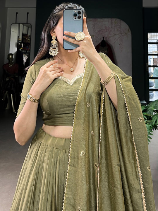 ES Pure Chanderi Plain Lehenga with Intricate Zari Work Border